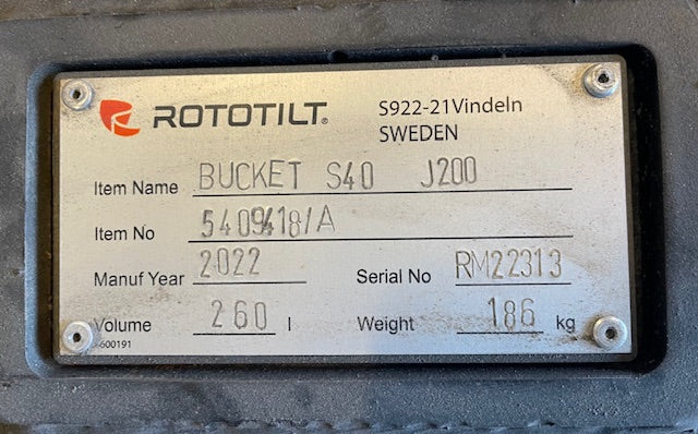 Graveskuffe 260 L (J200) – S40 (2–6 tonn)